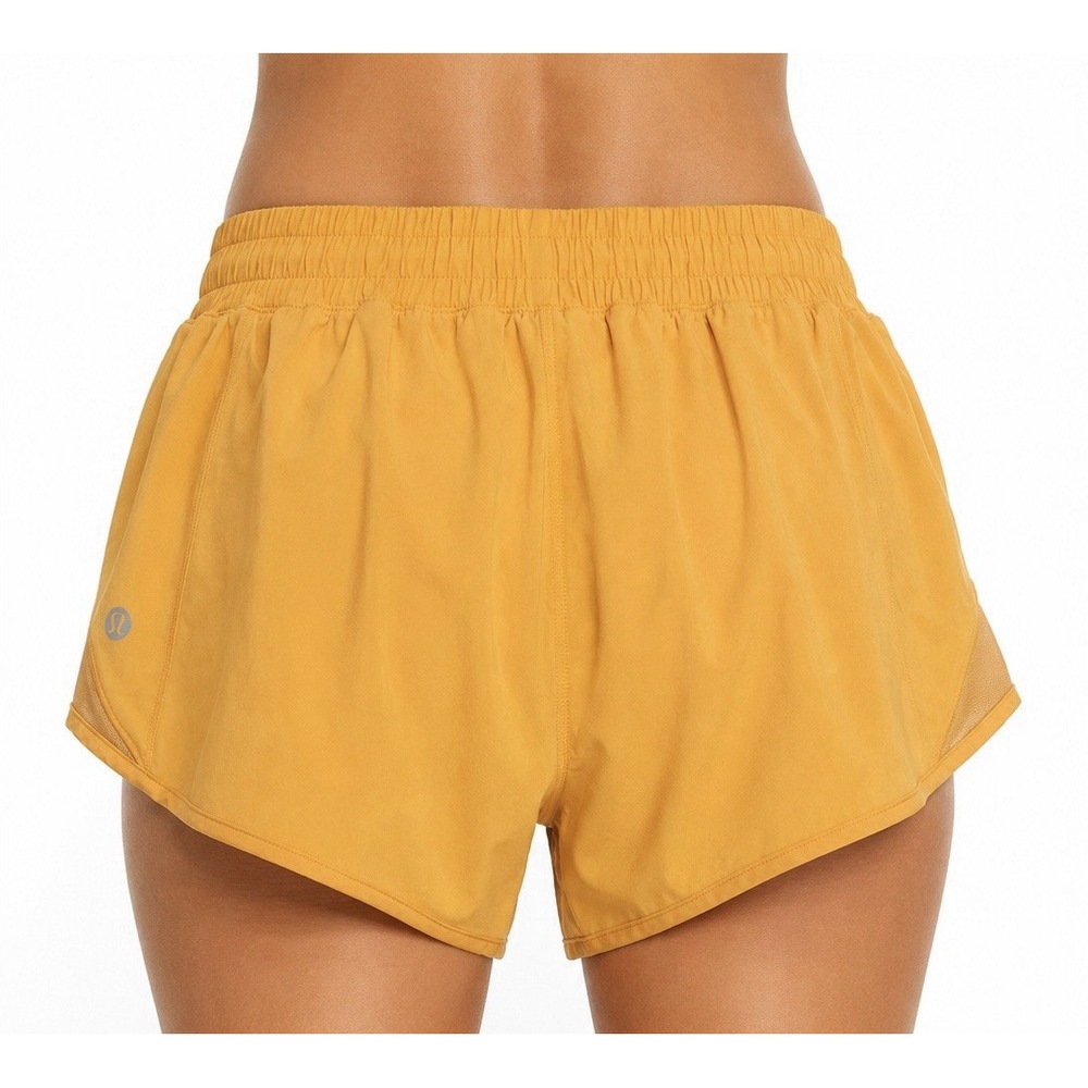 lululemon Yellow Women's Mesh Running Shorts Pull On Elastic Waist Pockets - Picture 2 of 9